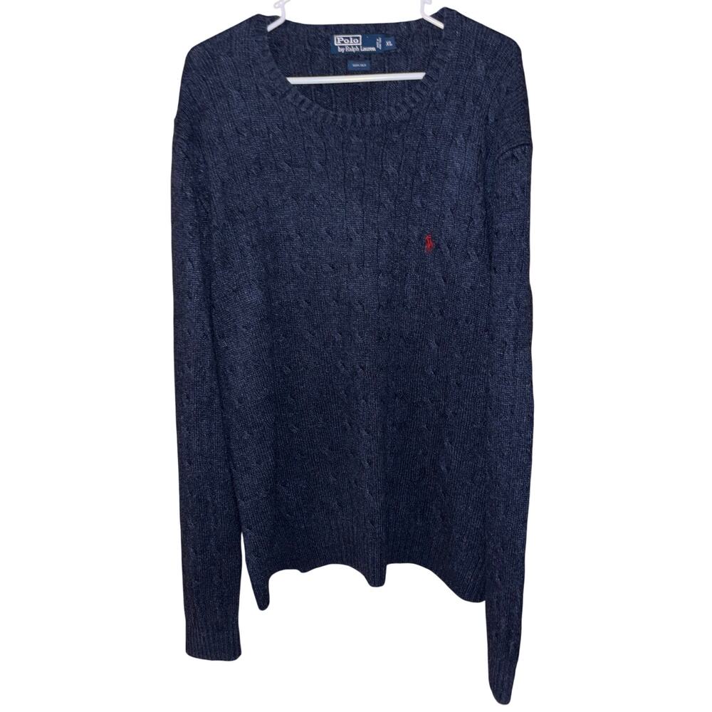 Vintage Polo Ralph Lauren men’s navy blue 100% silk cable knit sweater (size XL)